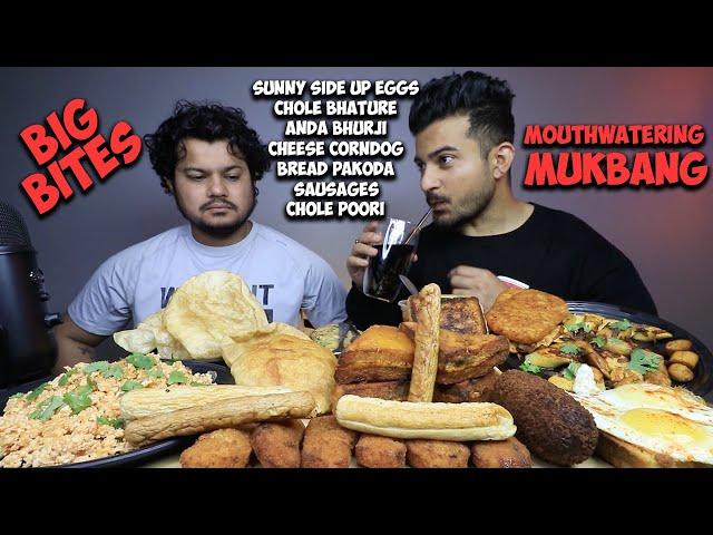 MUKBANG WITH ELDER BROTHER CHOLE POORI, HASHBROWN, ANDA BHURJI, BREAD PAKODA, CHEESE SANDWICH, EGGS