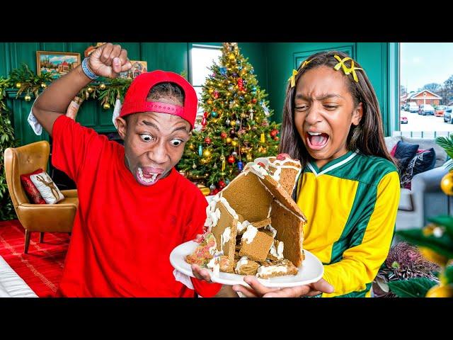 "The GINGERBREAD DISASTER" JEALOUS BROTHER DESTROYS GINGERBREAD HOUSE | Kota Cake| VLOGMAS