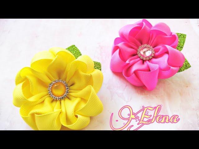 Простые цветы из ленты 4см. Размер цветочка 7см. Simple ribbon flowers. Diy.