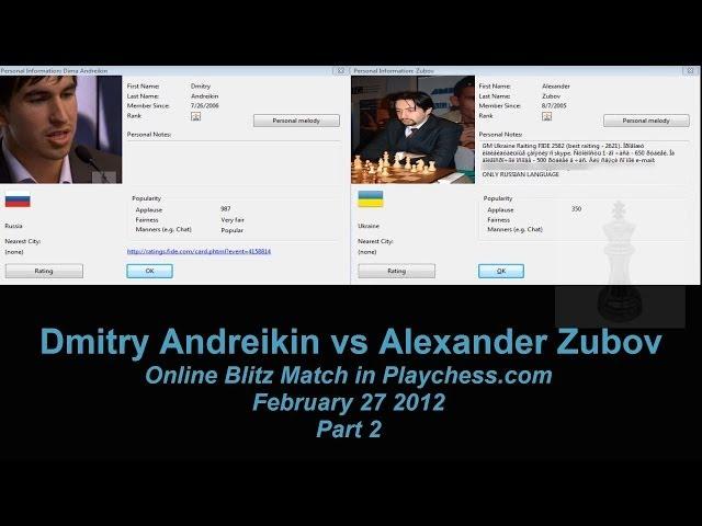Dmitry Andreikin vs Alexander Zubov  Chess Blitz on Playchess.com Part 2
