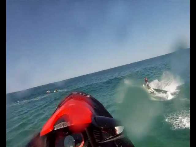 Jet Ski wave jumping at Labrador on Gold Coast with 2011 Sea Doo RXT X 260 and Honda Aquatrax F12x