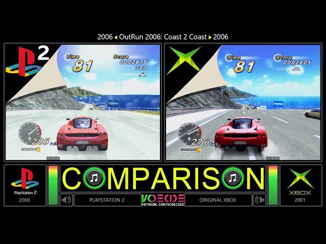 OutRun 2006 (PlayStation 2 vs Xbox) Side by Side Comparison - Dual Longplay