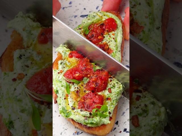 Garlicky Ricotta-Pesto #breakfastrecipe #pesto #toast #asmr