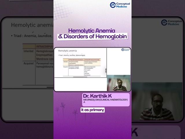 Hemolytic Anemia & Disorders of Hemoglobin By Dr. Karthik K | Medicine Residency