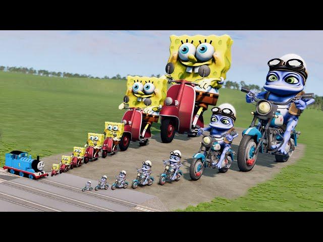 Big & Small: SpongeBob on Motorcycle vs Crazy Frog on Motorcycle vs Train Thomas | BeamNG.Drive