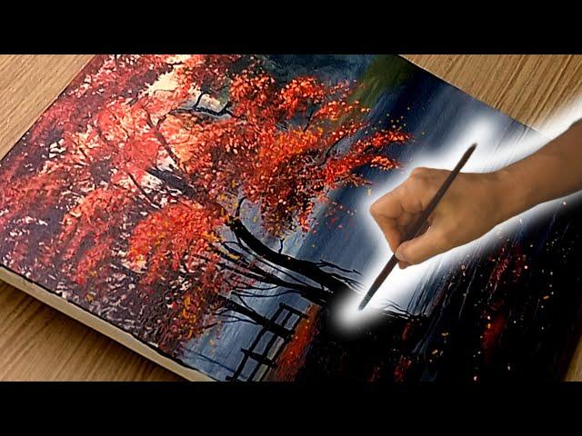 How to Paint a Relaxing Landscape whit Trees/ Acrylic Painting Technique step by step