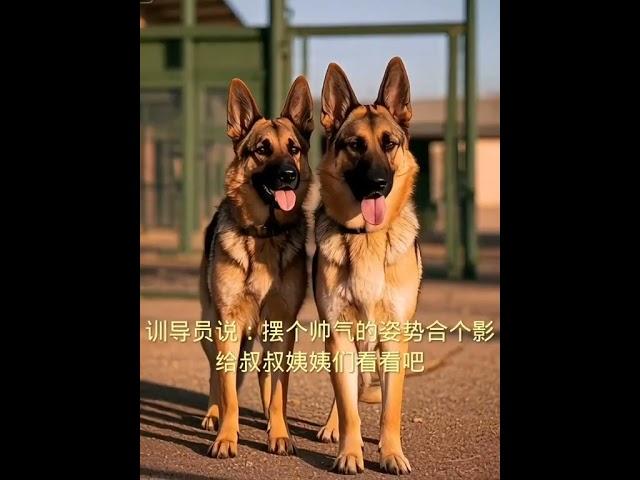 警汪汪哥哥带着弟弟早起训练，训导员说，摆个帅气的姿势合个影，给叔叔姨姨们看看吧#警犬 #警犬训导员 #德牧 #狗狗 #狗狗的心思都写在脸上了