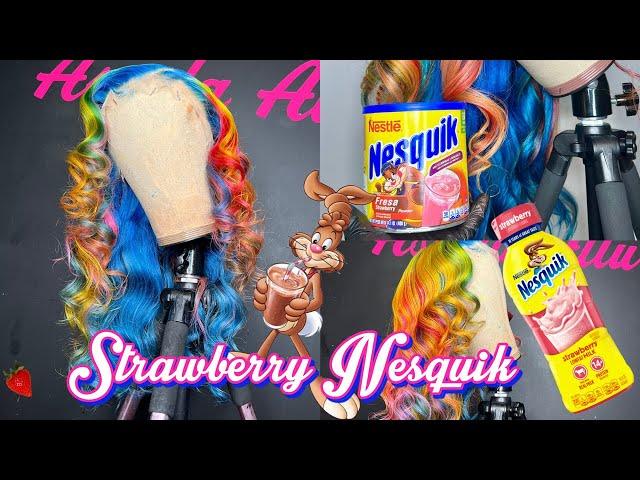 Strawberry nesquik inspired wig| rainbow colored wig 