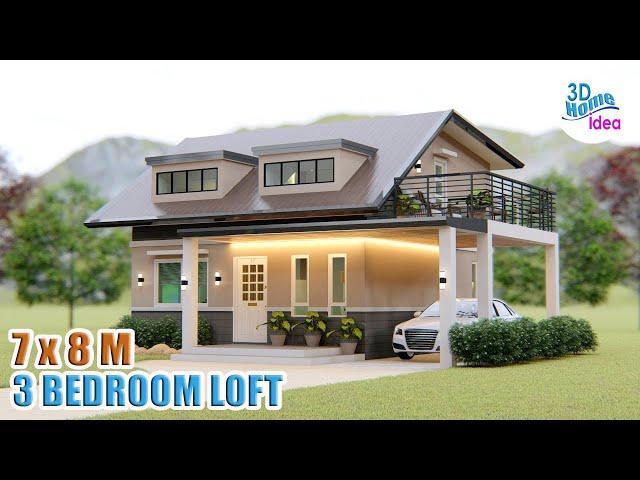 3 BEDROOM Loft Type House Design Idea | 7 x 8 Meters Small House