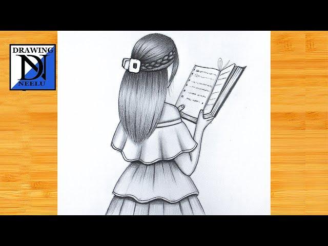 How to draw a Girl reading book -Drawing easy || Pencil sketch for beginner || Drawing tutorial