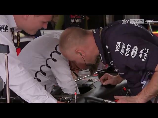 Red Bull demonstrated how their bib height mechanism is accessed to FIA officials in Austin.