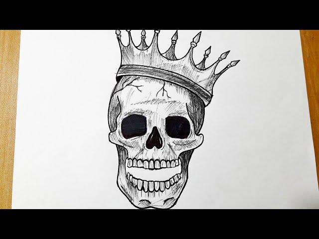 How to draw a skull with crown || Tattoo drawing tutorial