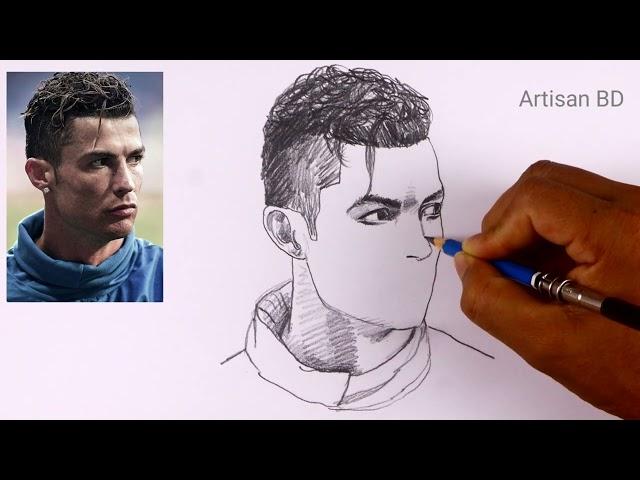 Easy Portrait Cristiano Ronaldo, How To Draw Cr7 Pencil Sketch Tutorial #cr7