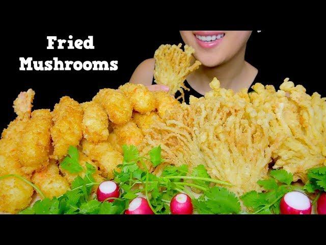 CRUNCHY DEEP FRIED ENOKI MUSHROOMS AND SHRIMP TEMPURA | Eating Sounds No Talking | TracyN ASMR