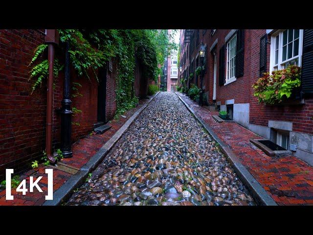 4K Walk in Heavy Rain - Beacon Hill - Boston, MA - ASMR Walking 3D Binaural Audio