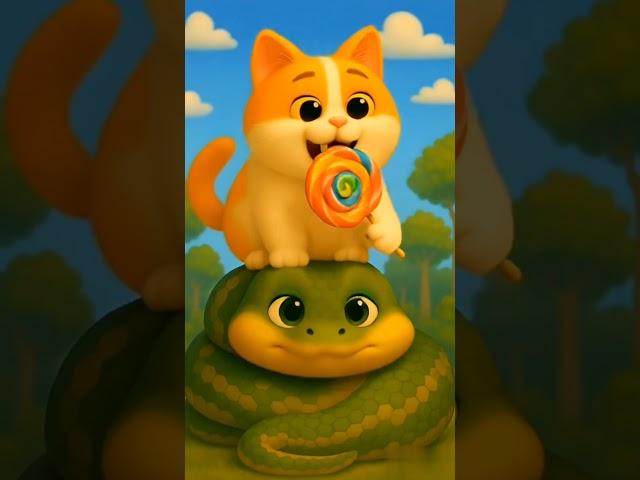 Cat Rides a Snake, Then Licks a Lollipop?! 