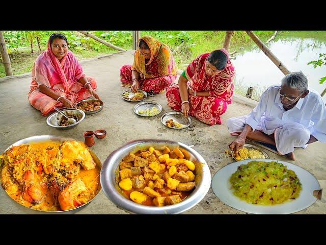 POPI KITCHEN Eating 5KG Brigade Rohu curry , Kach kola Alu dum & Pepe vorta, hot rice