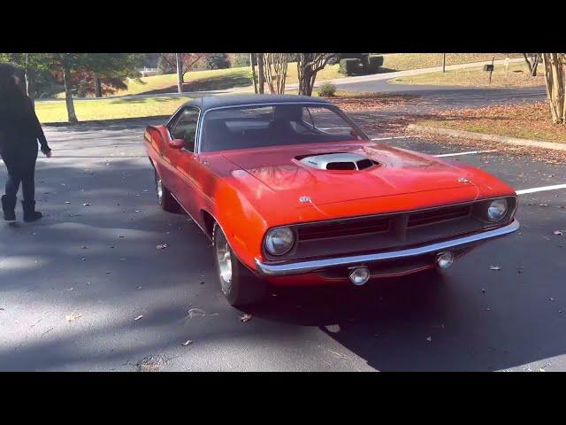 70 Hemi Cuda Cranked Up walk around listen to the sound