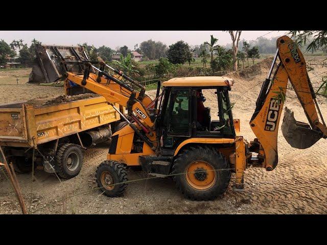 Loading Sand & Gravel On Near River - JCB Backhoe 3DX Machine II