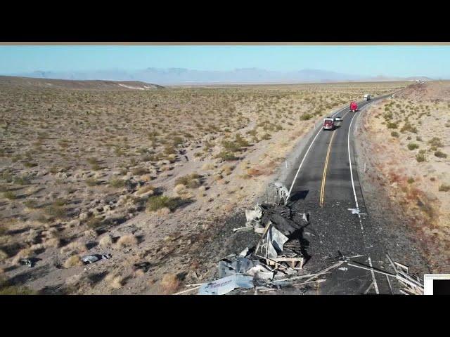 Highway north of Las Vegas closed for most of Tuesday after crash caused lithium battery fire