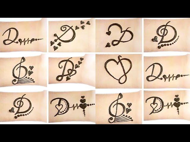 Easy "D" letter mehndi tattoo & design. "D" alphabet mehndi design. "D" letter henna mehndi tattoos.