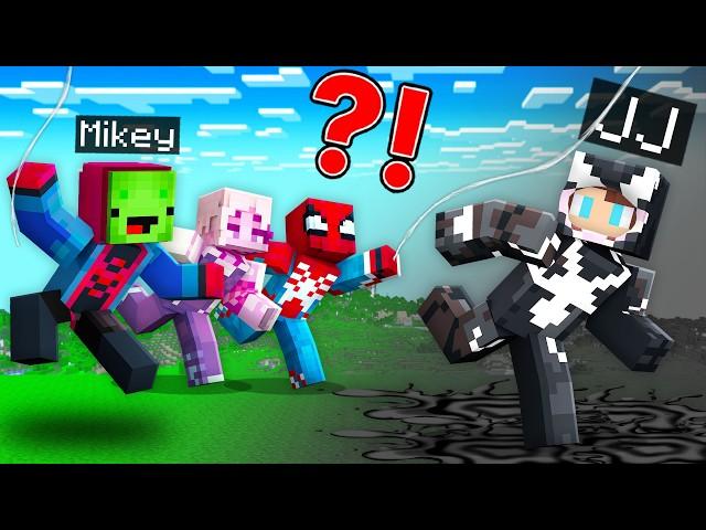 VENOM Speedrunner vs ALL SPIDER-MAN Hunters : JJ vs Mikey, Banana Kid, Carrie in Minecraft Maizen!