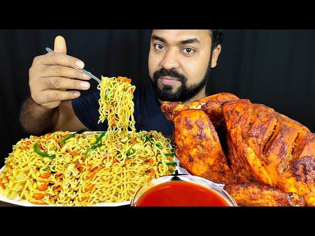 HUGE SPICY WHOLE GRILLED CHICKEN, VEGETABLE NOODLES, CHILI, TOMATO SAUCE ASMR MUKBANG EATING SHOW |