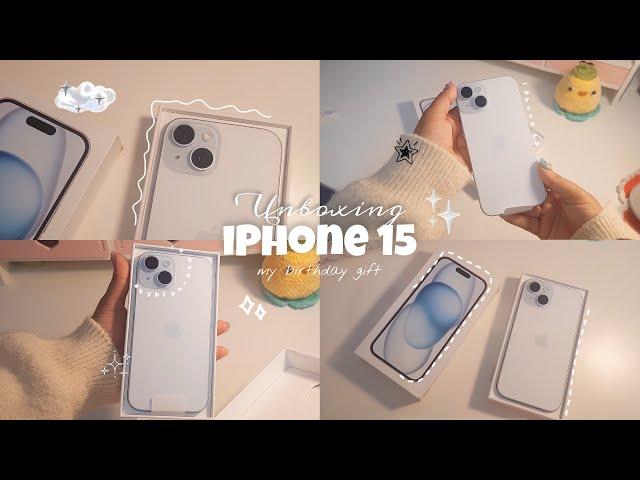 IPhone 15 (blue) unboxing in 2025  + accessories ~