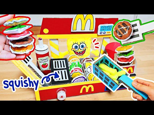 Create a McDonald's Hamburger Paper Squishy Shop | DIY SpongeBob Hamburgers Squishy Shop