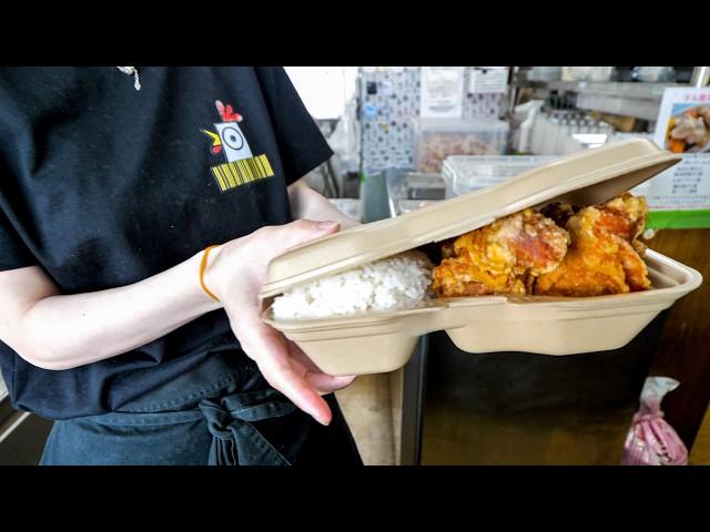 A young woman makes a fried roadside Take-out store