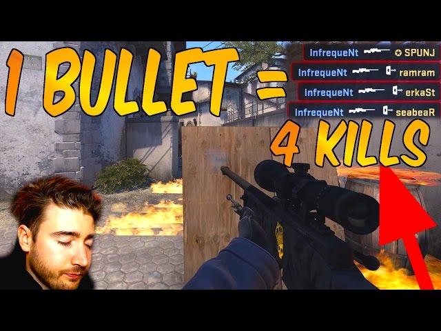 CS:GO - 1 BULLET = 4 KILLS! LUCKIEST SHOT 2016!? (Quad collat)