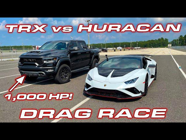 1,000 HP TRX calls out Lambo * Dodge RAM TRX vs Lamborghini Huracan EVO RWD Drag Race