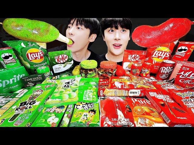 ASMR MUKBANG GALAXY HONEY JELLY CANDY RECIPE Desserts (Red VS Green Food, Noodles Jelly, Ice cream)