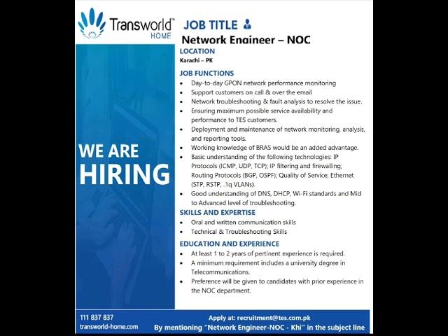 Network Engineer - NOC | jobs 2024 | job seekers | new opportunities