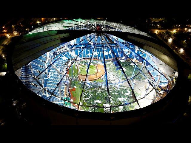 Hurricane Milton Destroys Tropicana Field Roof - flips plane, storm surge -   Tampa Bay, Venice