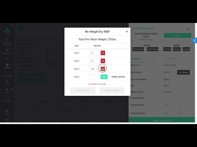 Wash & Fold POS - Dry Weigh Feature