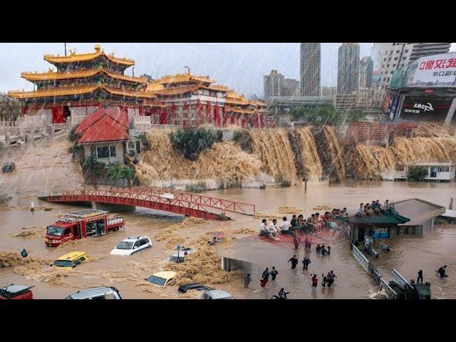 China in devastating: Floods wash away bridges, collapsed houses, Terrifying Midnight Escape.