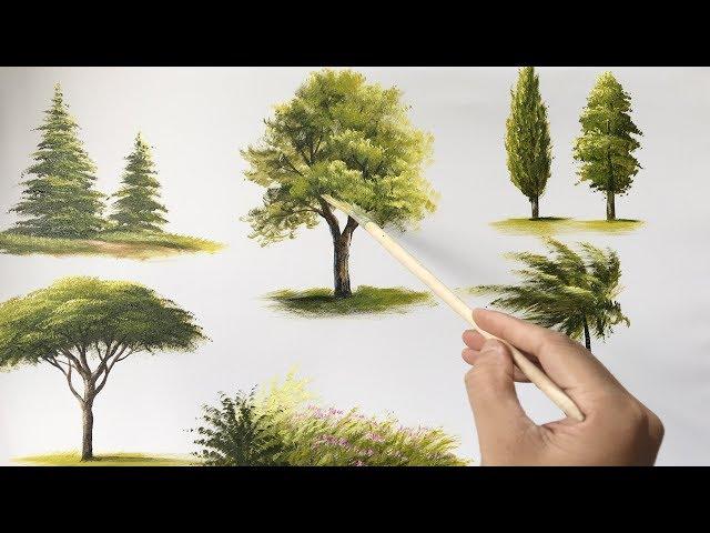 Painting Trees With A Fan Brush - Step By Step Acrylic Painting