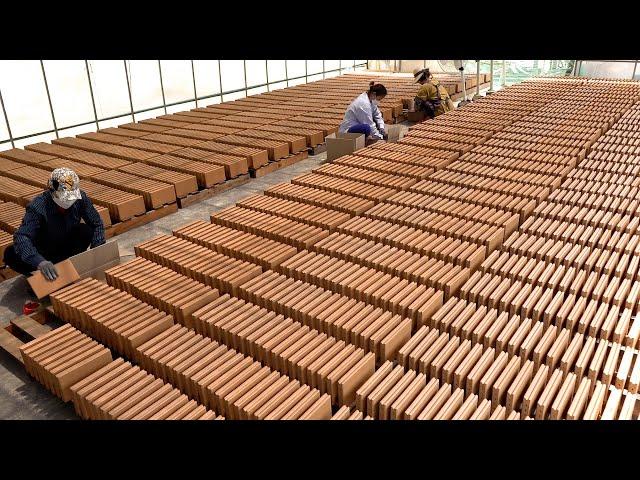 Process of making adobe house with dried mud brick. Korean mud brick mass production factory