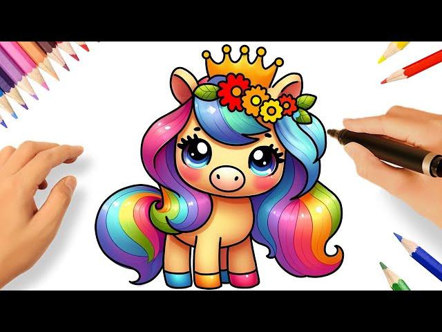 HOW TO DRAW A CUTE RAINBOW HORSE EASY 