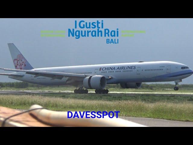 BALI PLANE SPOTTING takeoffs & landings including China Airlines B777 & Cathay B777 hard landing