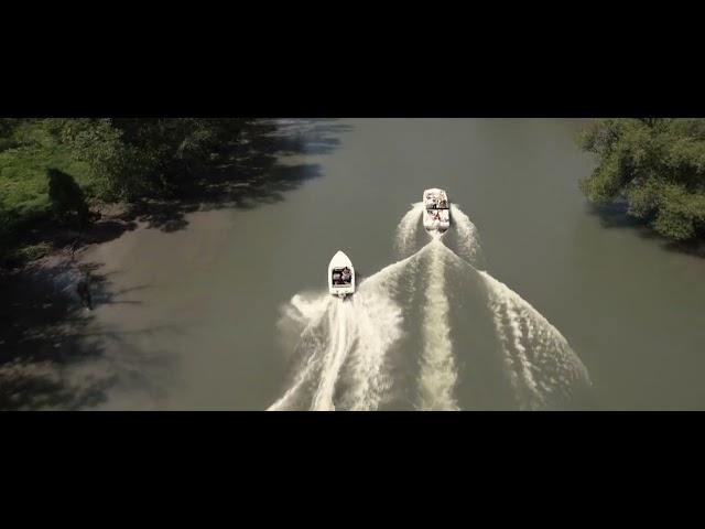 Drone shot mini speed boat