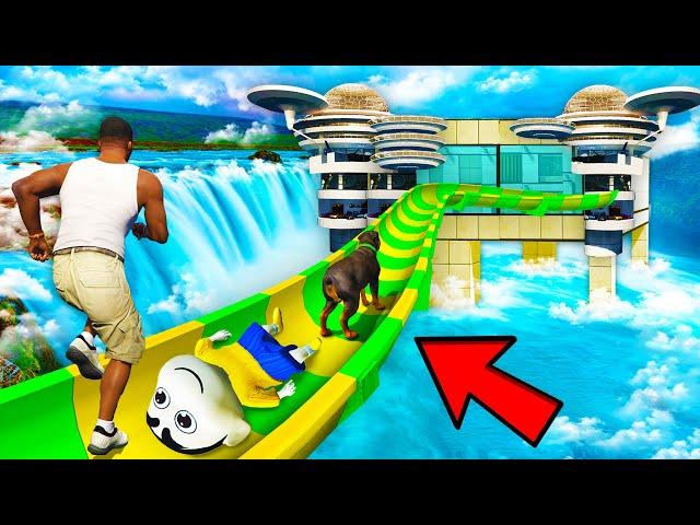 SHINCHAN AND FRANKLIN BUYING THE TOP SECRET WATERFALL MANSION WITH WATERSLIDE GTA 5