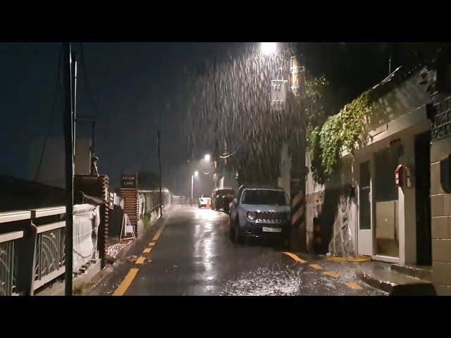 Solo Night Ultra Heavy Rain Walk. Bukchon Street in Seoul. Relaxing Sound for Sleep  Meditation.