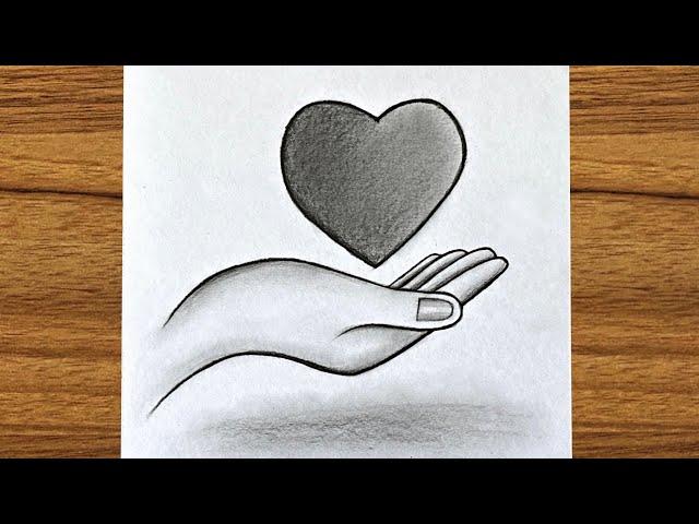 Pencil drawing of hand with heart || Easy drawing ideas for beginners || Step by step drawing