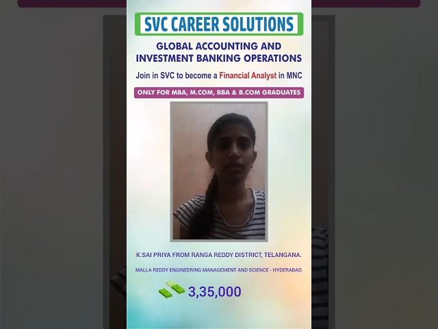 Success Story of Sai Priya.K and feedback about SVC Career Solutions #investmentbanking #research