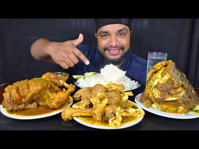 SPICY OILY MUTTON CURRY, BIG FISH HEAD CURRY AND FULL CHICKEN CURRY WITH RICE EATING ASMR