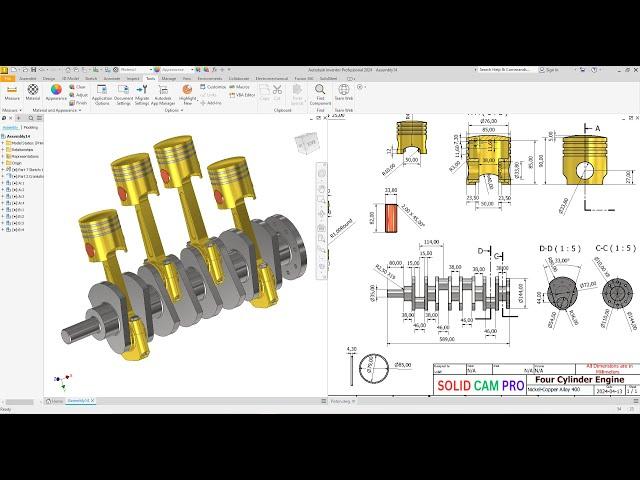 Create Four Cylinder Engine And  Assembly + Animation in  Autodesk Inventor Ex 42