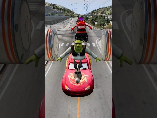 Mix Funny Cars Vs Giant Bollard #beamng #beamngdrive #shorts