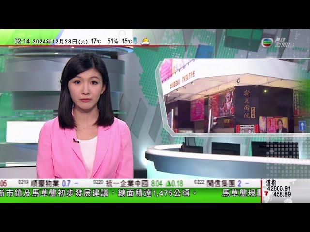 無綫TVB 0200新聞報道｜「粵劇殿堂」北角新光戲院明年3月結業 蓋鳴暉形容屬港人集體回憶｜商務部對進口牛肉採取保障措施立案調查｜柯文哲被控貪污羈押逾三個月獲准保釋候審 稱相信自己不會違法｜TVB